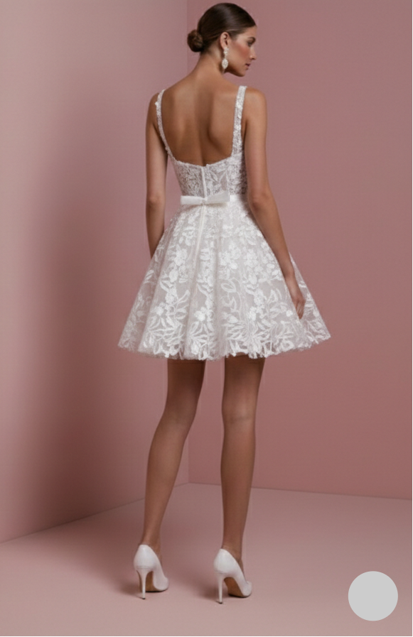 Classic Hem Wedding Dress Short Knee Length Embroidery Bridal