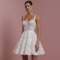 Classic Hem Wedding Dress Short Knee Length Embroidery Bridal