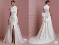 Column Crepe Wedding Dress High Long Neck Professional Bridal
