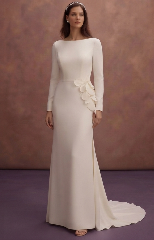 Column Crepe Wedding Dresses with Chic Simplicity