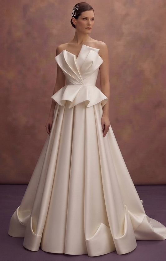 Contemporary Bridal Gowns with Sculptural Satin Designs