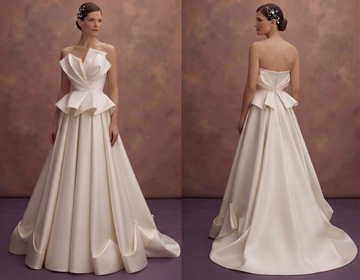 Contemporary Bridal Gowns with Sculptural Satin Designs