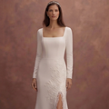 Contemporary Square Neck Wedding Dresses in Crepe