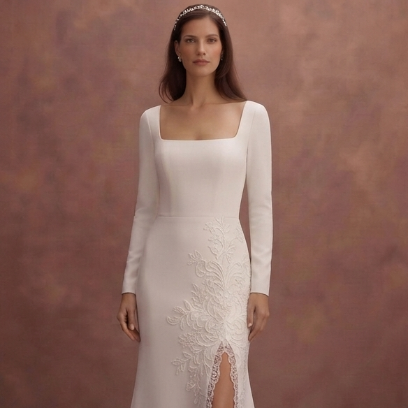 Contemporary Square Neck Wedding Dresses in Crepe