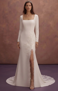 Contemporary Square Neck Wedding Dresses in Crepe