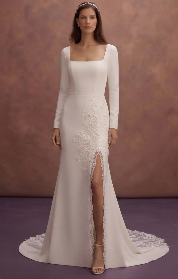 Contemporary Square Neck Wedding Dresses in Crepe