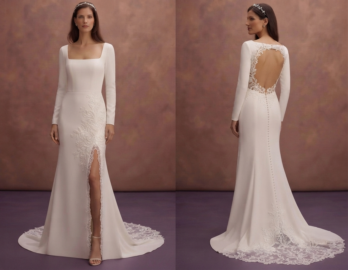 Contemporary Square Neck Wedding Dresses in Crepe