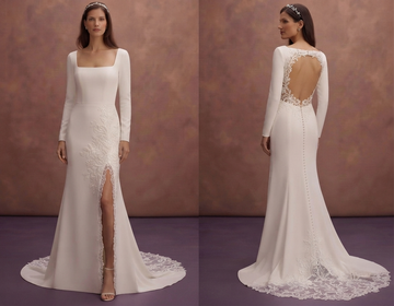 Contemporary Square Neck Wedding Dresses in Crepe