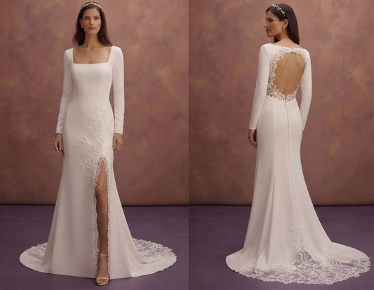 Contemporary Square Neck Wedding Dresses in Crepe