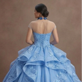 Cornflower Blue Quinceañera Dress with Floral Organza