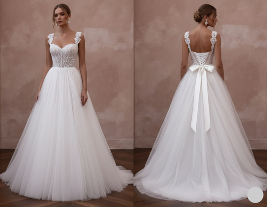 Corset Back Wedding Dress Long Tulle Princess Gown