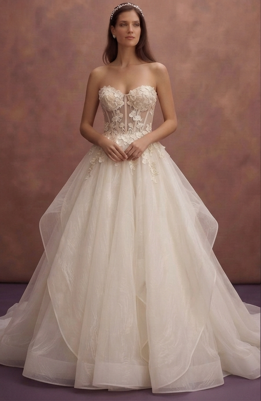 Corset Bodice Organza Wedding Dresses with Dramatic Volume