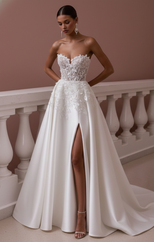 Corset Top Wedding Dress Lace Up Long Back Tulle Wear