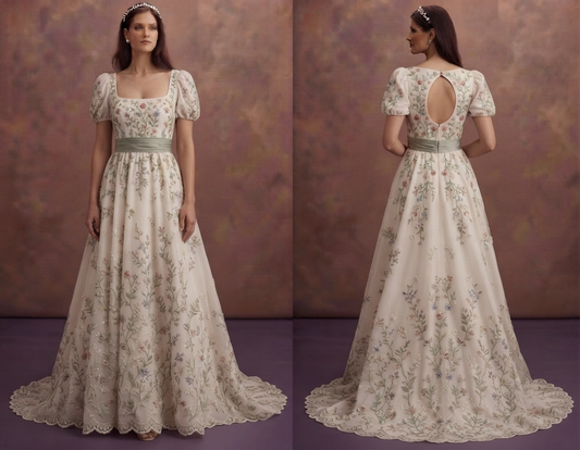 Cottage Style Wedding Dresses with Floral Embroidery