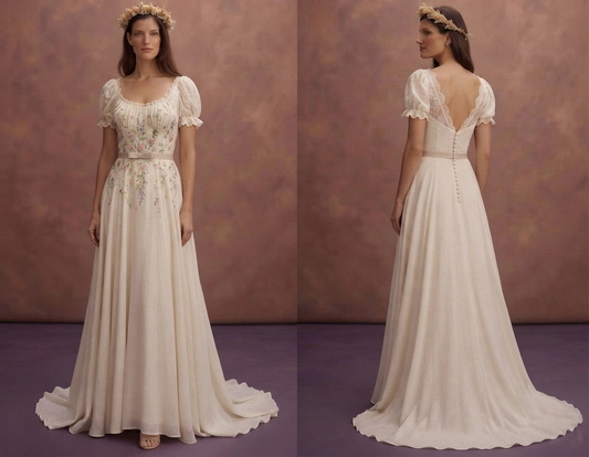 Cottagecore Wedding Dresses with Romantic Floral Embroidery