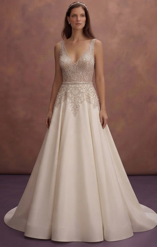 Couture Bridal Gowns with Hand-Sewn Crystal Embellishments