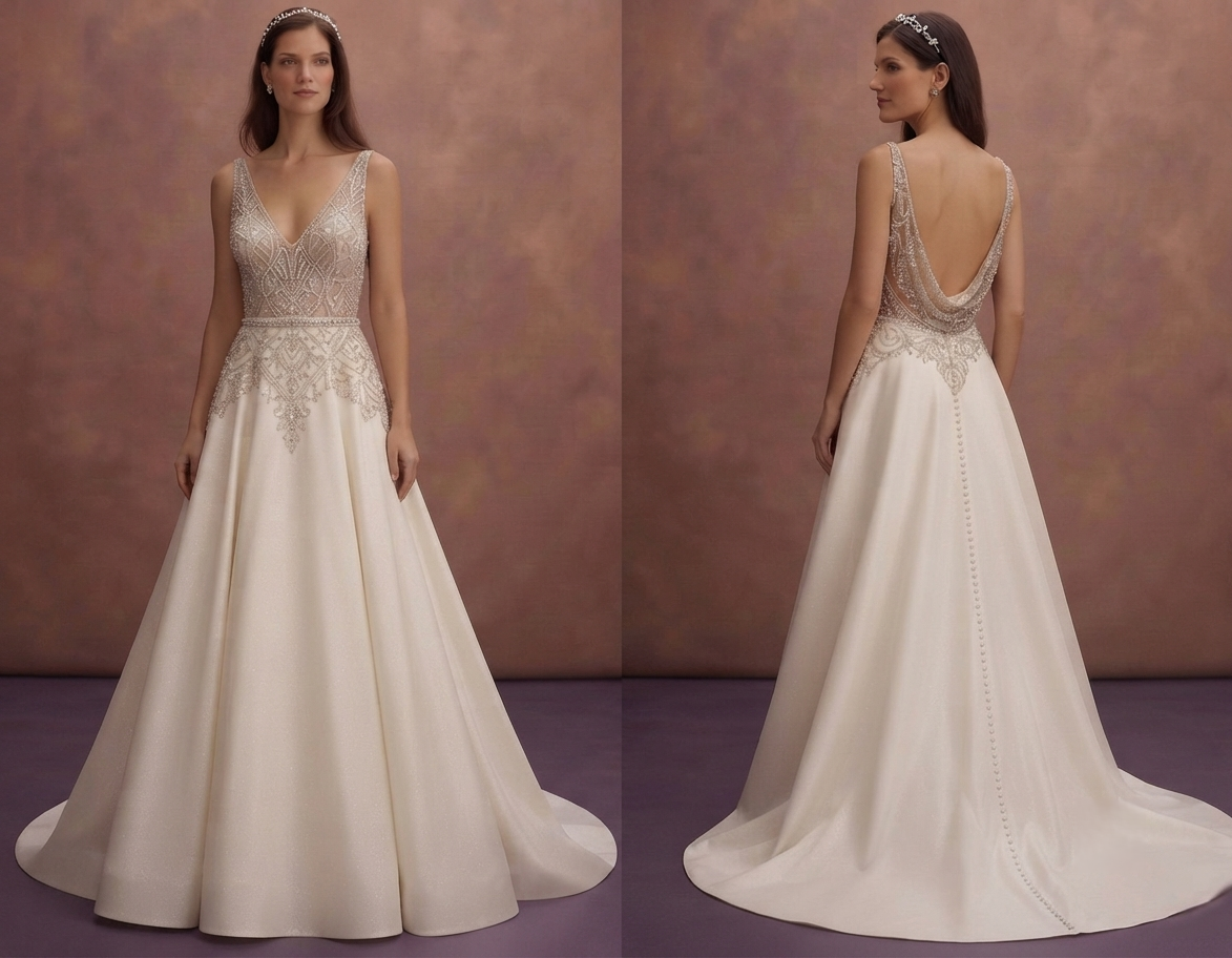 Couture Bridal Gowns with Hand-Sewn Crystal Embellishments