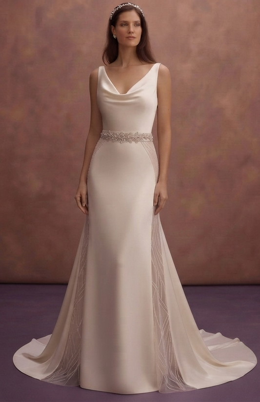Cowl Neck Satin Wedding Dresses with Modern Luxury