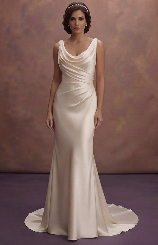 Cowl Neck Wedding Dresses with Draped Satin Beauty