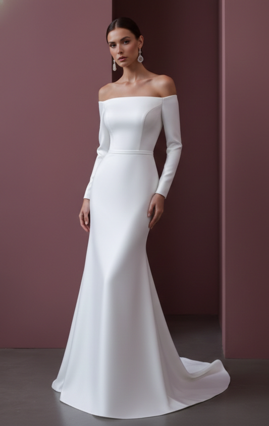 Cream Wedding Dress Matte Finish Long Evening Style Bridal