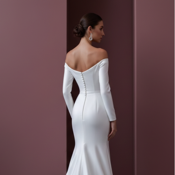 Cream Wedding Dress Matte Finish Long Evening Style Bridal