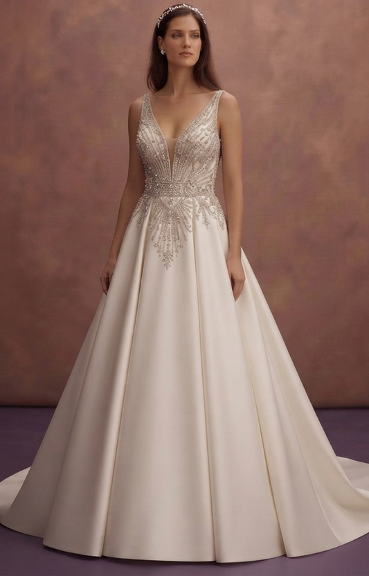 Crystal Embroidered Satin Wedding Dresses with Luxury Finish