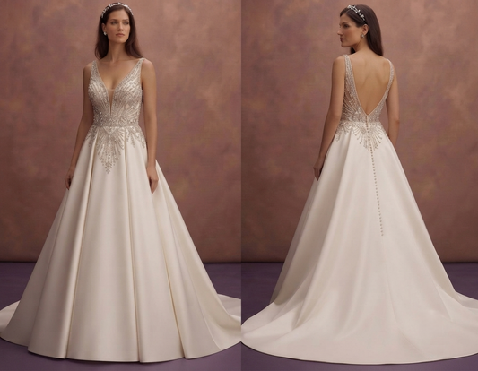 Crystal Embroidered Satin Wedding Dresses with Luxury Finish