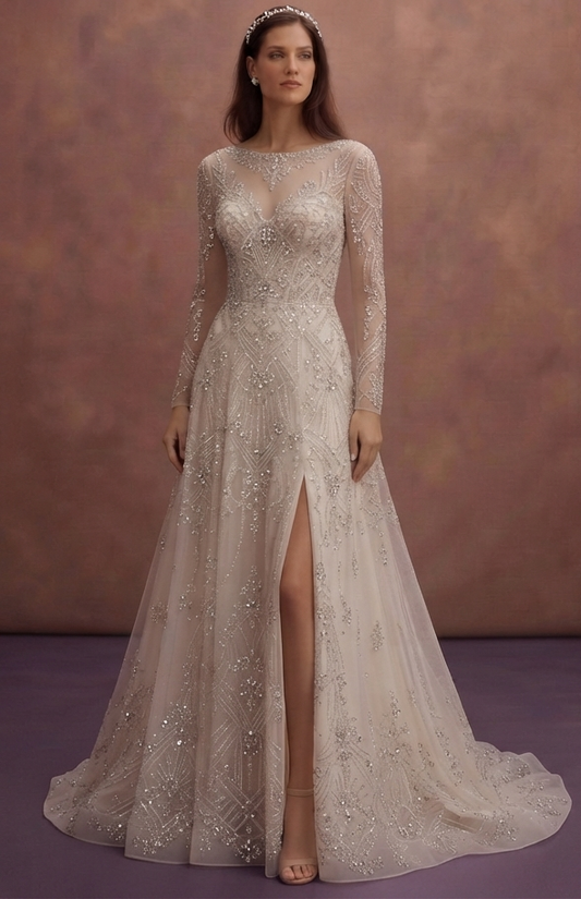 Crystal Embroidered Wedding Dresses with Luxury Sparkle
