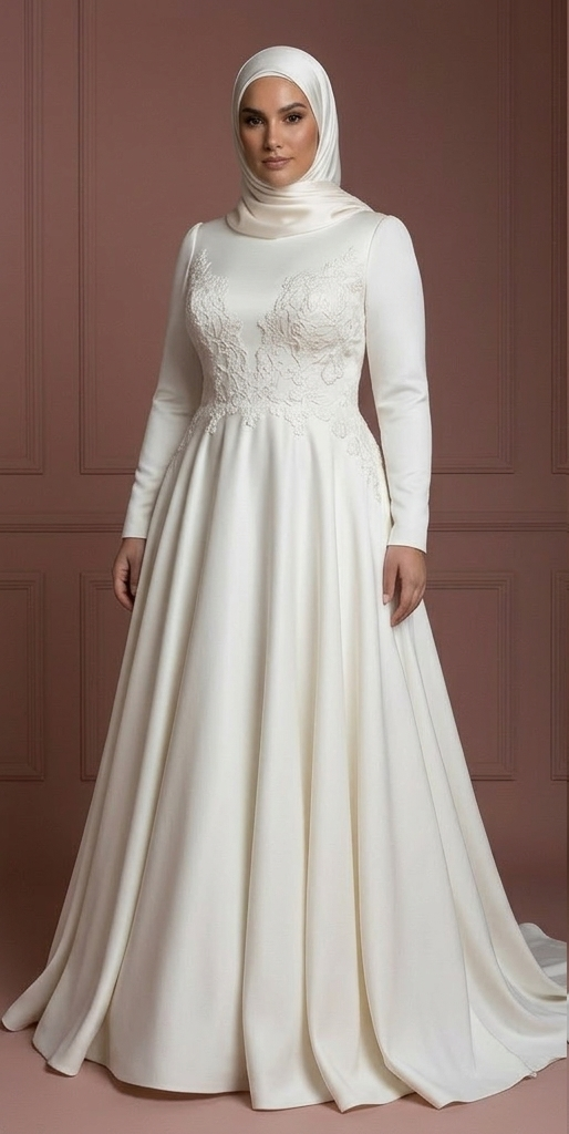 Curvy Hijab Bridal Wedding Dress Elegant Modest Style Muslim