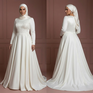 Curvy Hijab Bridal Wedding Dress Elegant Modest Style Muslim