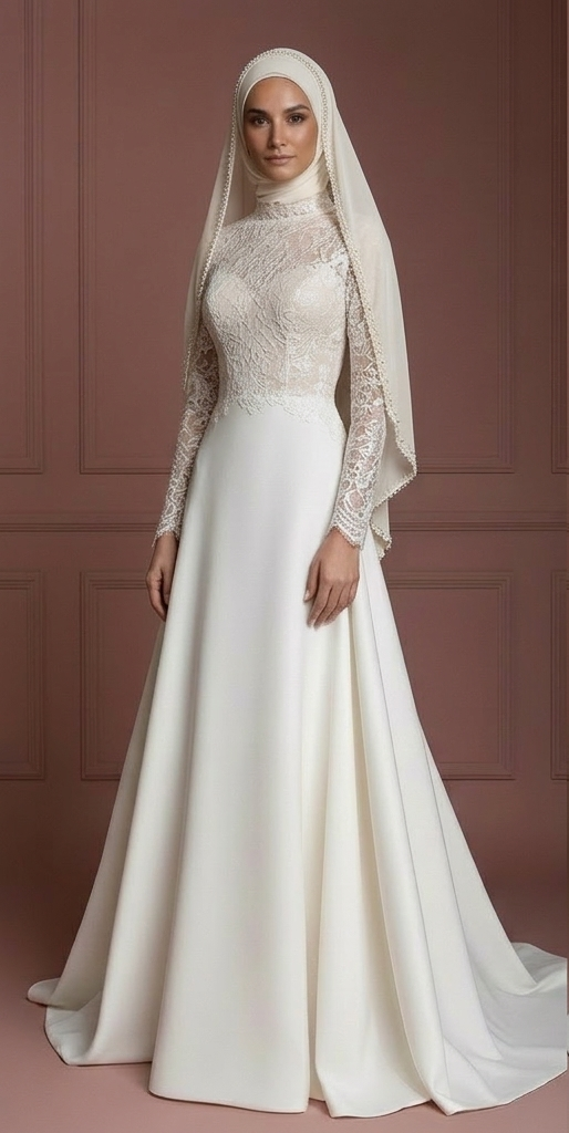 Custom Made Hijab Wedding Dress Tailored Bridal Muslim