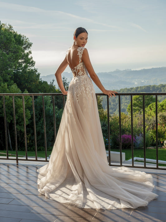 Msikoods marfim rendas apliques vestidos de casamento lado dividir vestidos de noiva ilusão uma linha princesa vestido de noiva tamanho personalizado