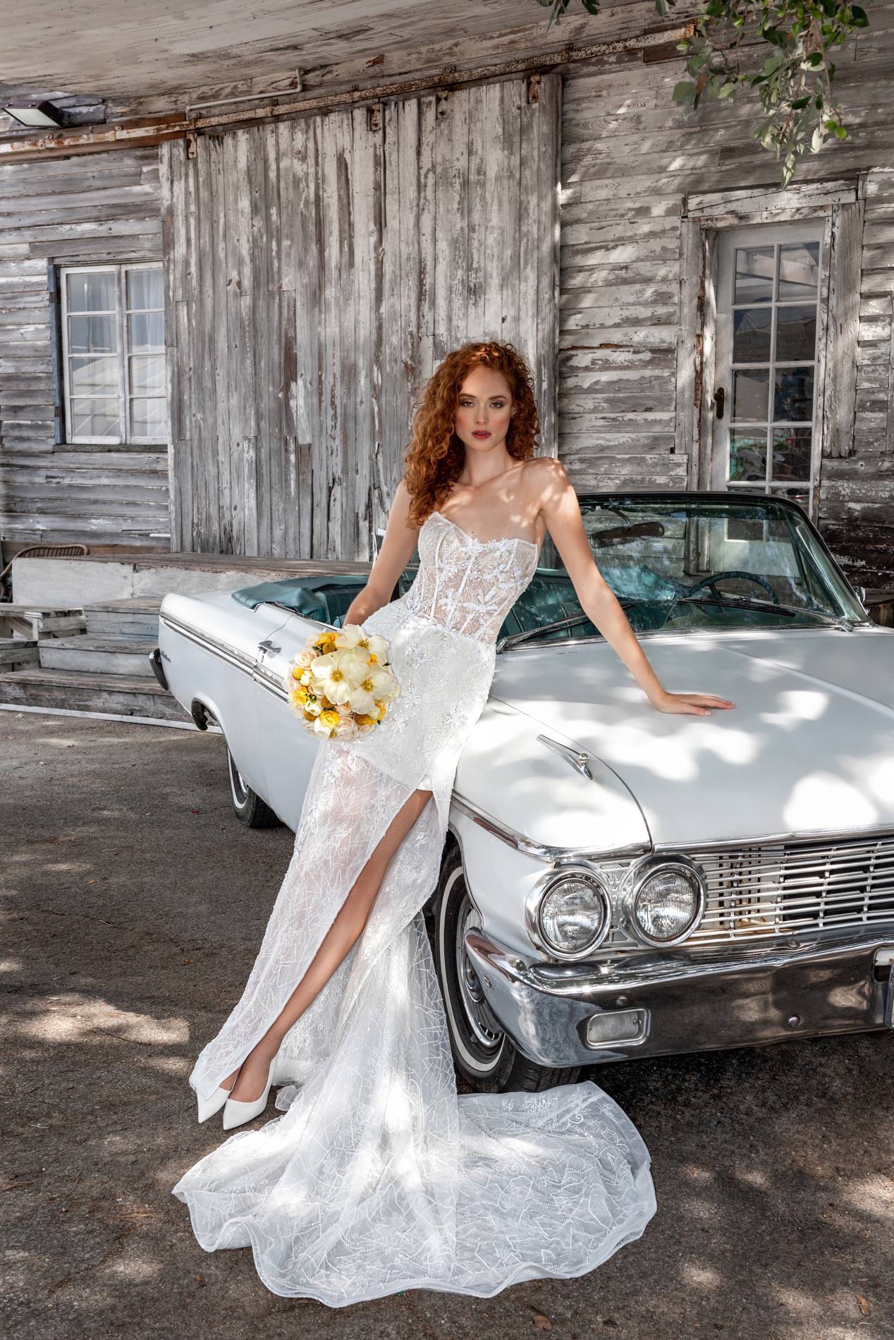 Strapless Sheath Wedding Dress with Boat Neckline, Delicate Lace & Flattering Natural Waistline