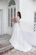 Elegant Off-Shoulder A-Line Wedding Dress with Flattering Natural Waistline