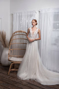 Romantic A-Line Wedding Dress with Spaghetti Straps, V-Neckline & Flattering Natural Waistline