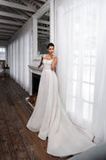 Graceful A-Line Wedding Dress with Spaghetti Straps, Square Neckline & Flattering Natural Waistline