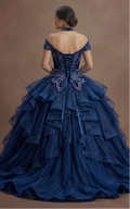 Dark Blue Quinceañera Dress Glittering Corset Design