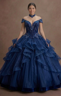 Dark Blue Quinceañera Dress Glittering Corset Design