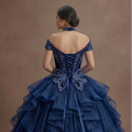 Dark Blue Quinceañera Dress Glittering Corset Design