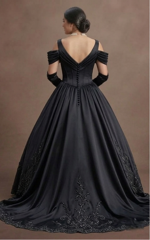 Dark Empress Black Quinceañera Dress in Heavy Satin