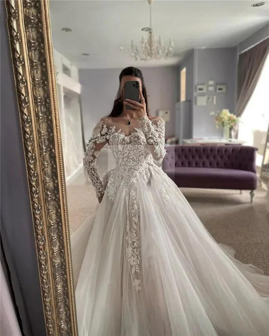 Bonito fora do ombro elegante sereia vestidos de casamento sem alças requintado mangas compridas bohemia rendas apliques vestidos de noiva