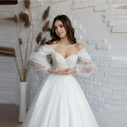Luxury Lace Tulle Wedding Dresses Women's Elegant Sexy A Line Sweetheart Long Sleeve Princess Formella brudklänningar Vestidos Gala