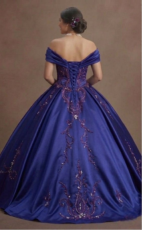 Deep Purple Quinceañera Gown in Royal Satin Fabric