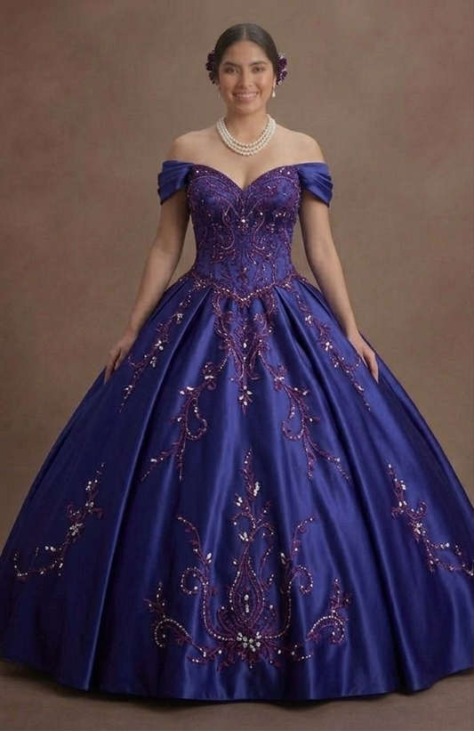 Deep Purple Quinceañera Gown in Royal Satin Fabric