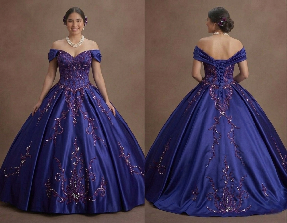 Deep Purple Quinceañera Gown in Royal Satin Fabric