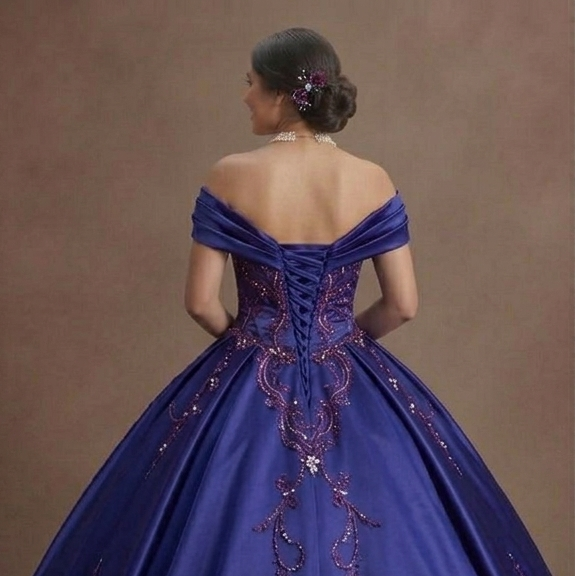 Deep Purple Quinceañera Gown in Royal Satin Fabric