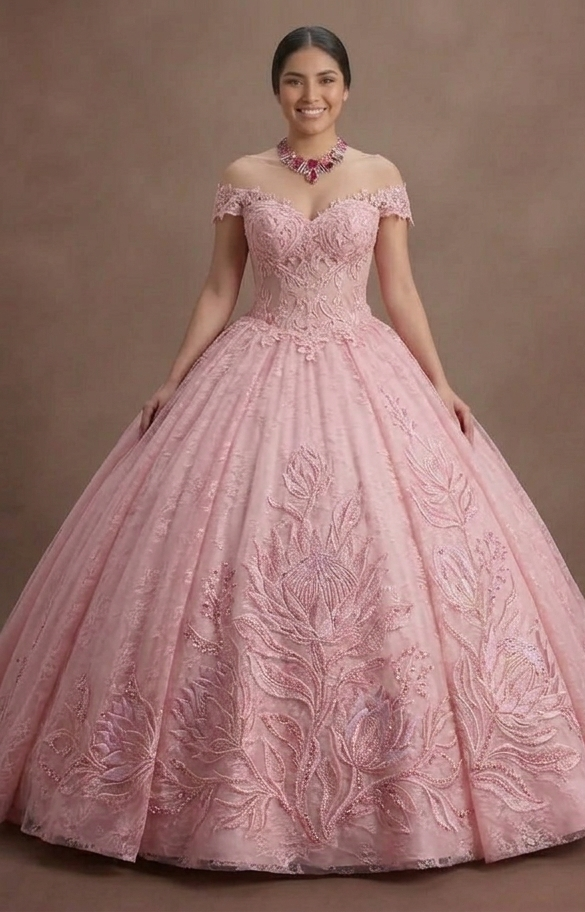 Delicate Lace Pink Quinceañera Dress for Elegant Events