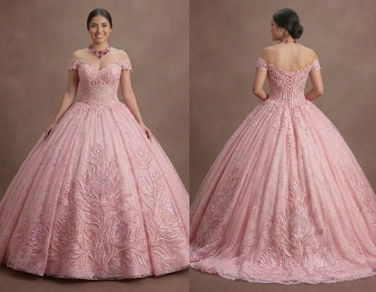 Delicate Lace Pink Quinceañera Dress for Elegant Events