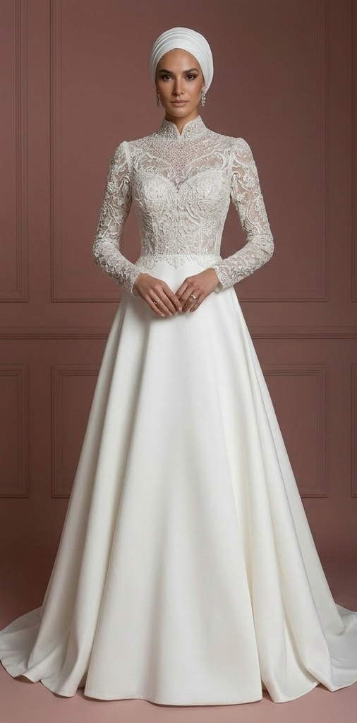 Designer Inspired Hijab Wedding Dress Luxury Modest Bridal Muslim