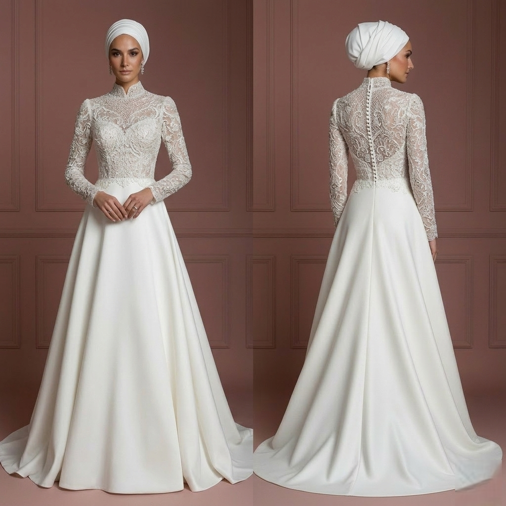 Designer Inspired Hijab Wedding Dress Luxury Modest Bridal Muslim